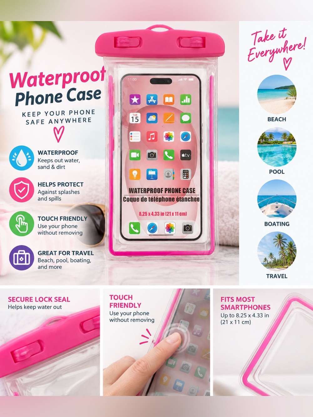 Waterproof Phone Case Pouch - Pink